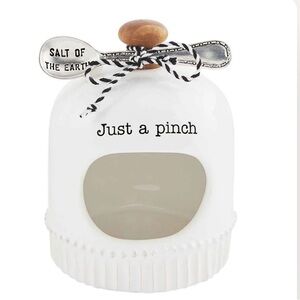 NWT Mud Pie White Ceramic Salt Holder with Spoon NWT